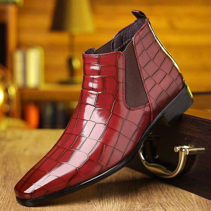 Big Size Stone Pattern Dress Shoes for Autumn Winter Soft-soled Men Leather NewPlatform Chelsea Boots Male LEENO LENS