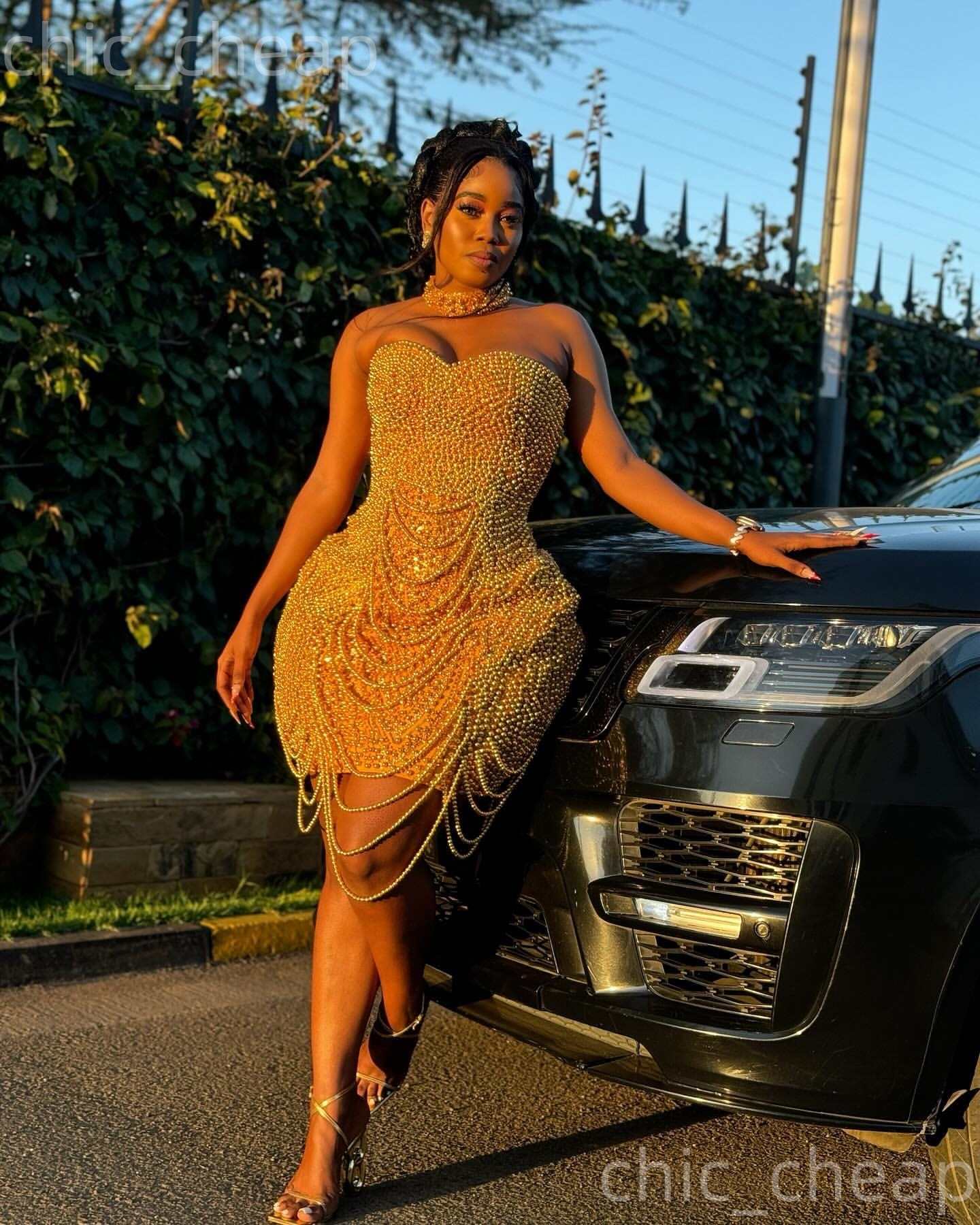 Chic Gold Sheath 2026 Cocktail Dress Pearls Beadings Luxurious Short Mini Graduation Homecoming Dresses For Special Occasions Sweetheart Gowns