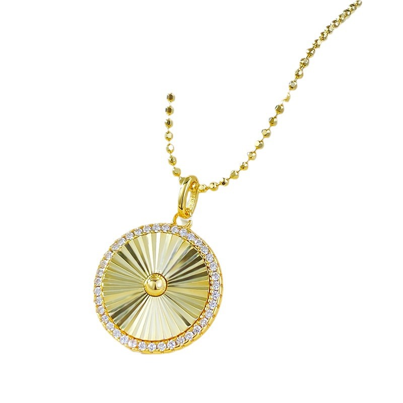 S925 silver gold-plated daily light luxury brushed round pendant fashion versatile commuting necklace