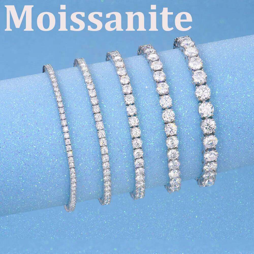 2-10mm DVVS1 Pass Diamond Test Round Cut Moissanite Tennis Bracelet White Gold Plated 925 Silver Jewelry for Women fc1