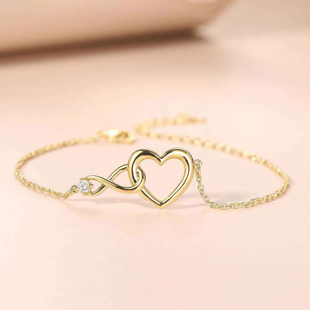 Heart Bracelet for Women Crystal Infinite Love Aesthetic Korean Gold Color Chain Bangles Wedding Accessories Bride Jewelry H058 25H1229