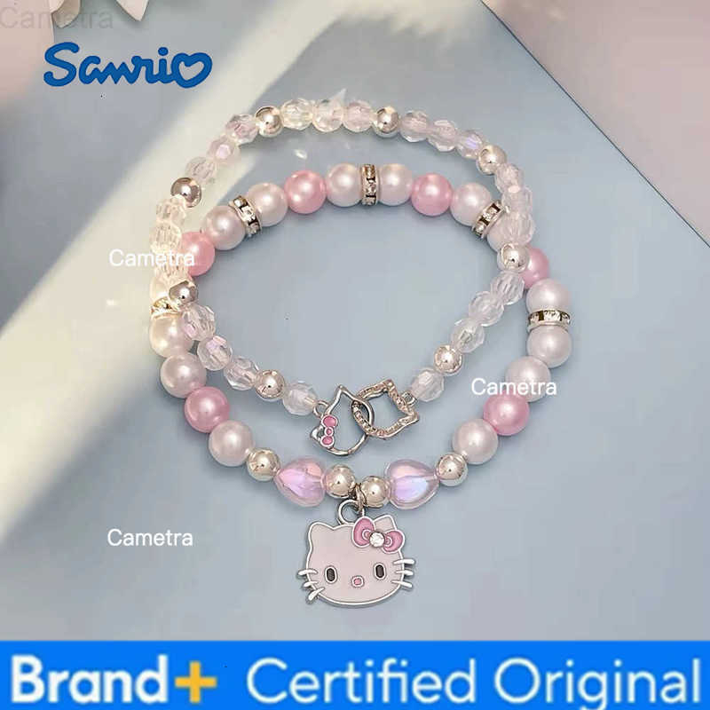 Sanrio 2PCS Kawaii Hello Kitty Bracelet Set Crystal Beads Jewelry Gift for Girls Cute Anime Pendant Accessory H251229
