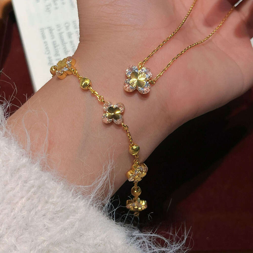 Bracelet For Women Exclusive Laser New Model Bracelet, Red Corundum Aquamarine White Diamond Set Four-Leaf Clover Fashion Jewelry