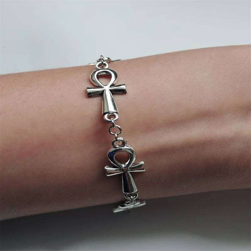 Ankh vampire Gothic, Cross Bracelet, vampire, religious jewelry, Victorian cross link bracelet,Wicca,Charm jewelr 25H1229