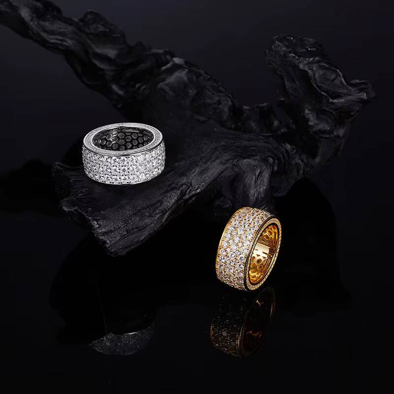Classic Iced Out Moissanite Men Ring Gra Certified S925 Sterling Silver Gold Plated Hiphop Moissanite Ring