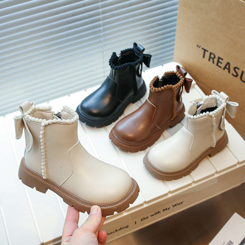 Girls' Martin 2025 Autumn Winter New Korean Style Fleece-Lined Warm Cotton for Older Children with Bowknot Short Boots