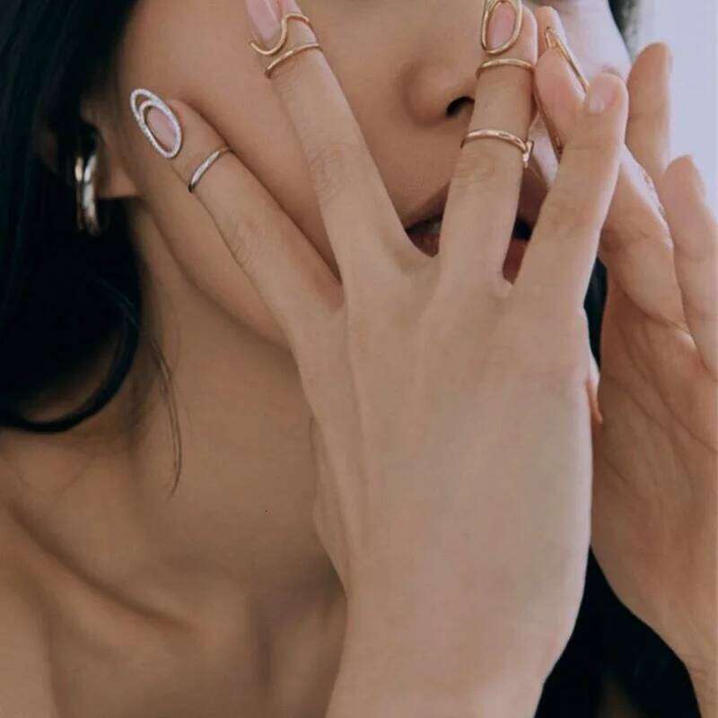 ZAKOL Rhinestone Hollow Metal Trendy Cubic Zirconia Fingertip Nail Ring Thin Gothic Open Rings for Women Daily Fashion Jewelry
