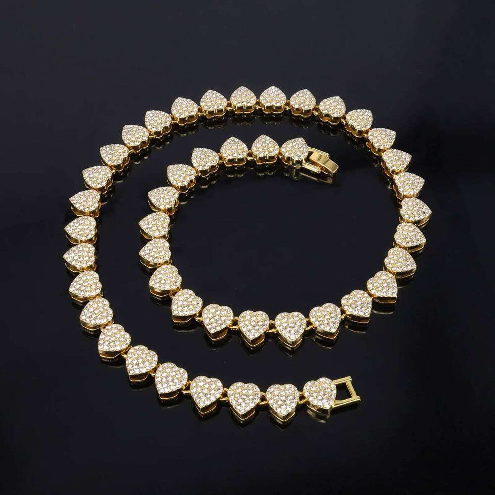 ZAKOL New 11mm Width Heart Hip Hop Bracelet Necklace Shiny Pink Clear Rhinestone CZ Street Rock Ornaments Jewelry for Women Men