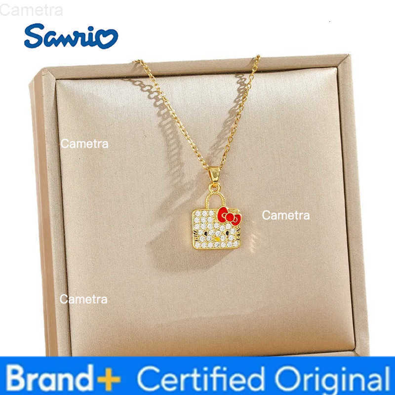 Sanrio Creative Sweet Zircon Hello Kitty Bag Pendant Necklace for Women Girls Stainless Steel Chain Cute Cartoon Jewelry Gifts H251229