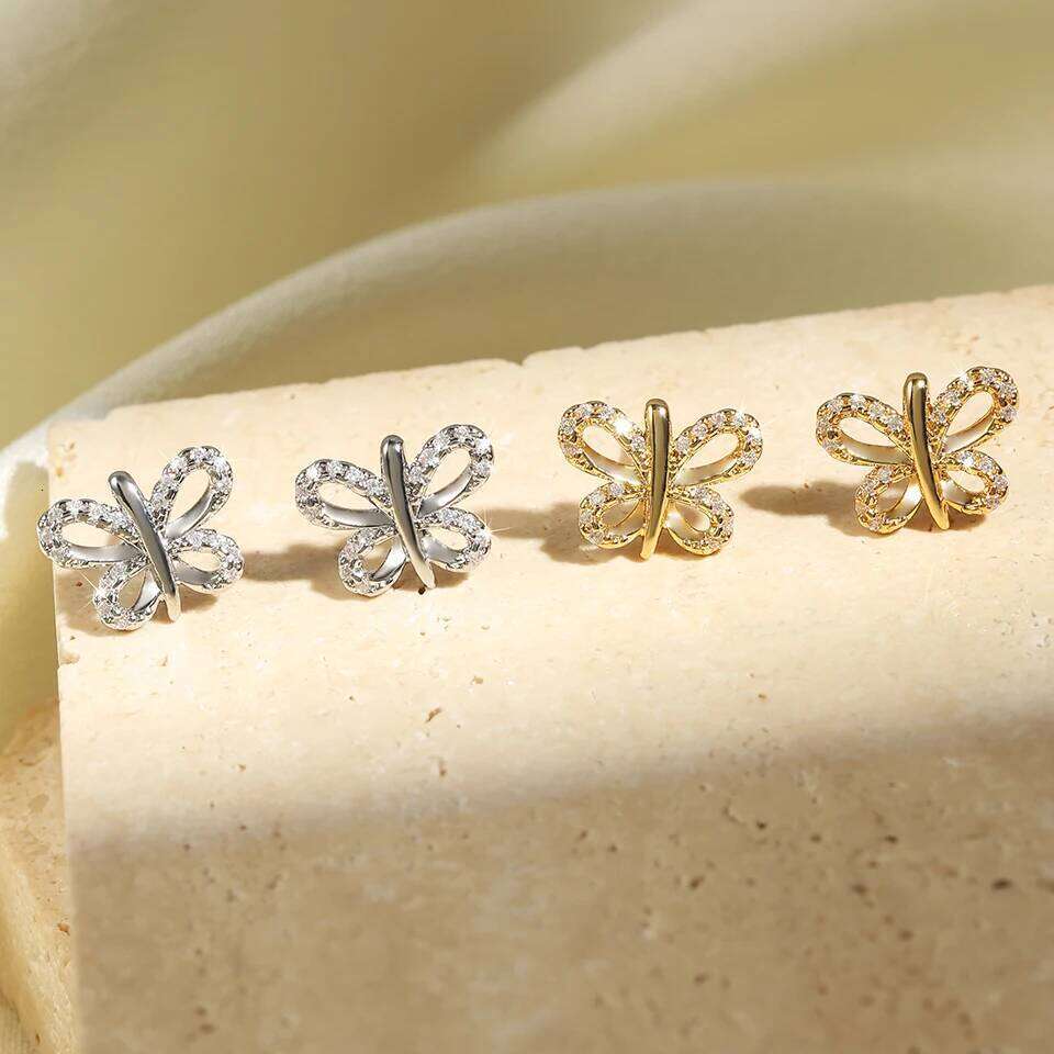 ZAKOL Exquisite Simple Cubic Zirconia Butterfly Stud Earrings for Women Girls Korean Fashion Everyday Ear Accessories