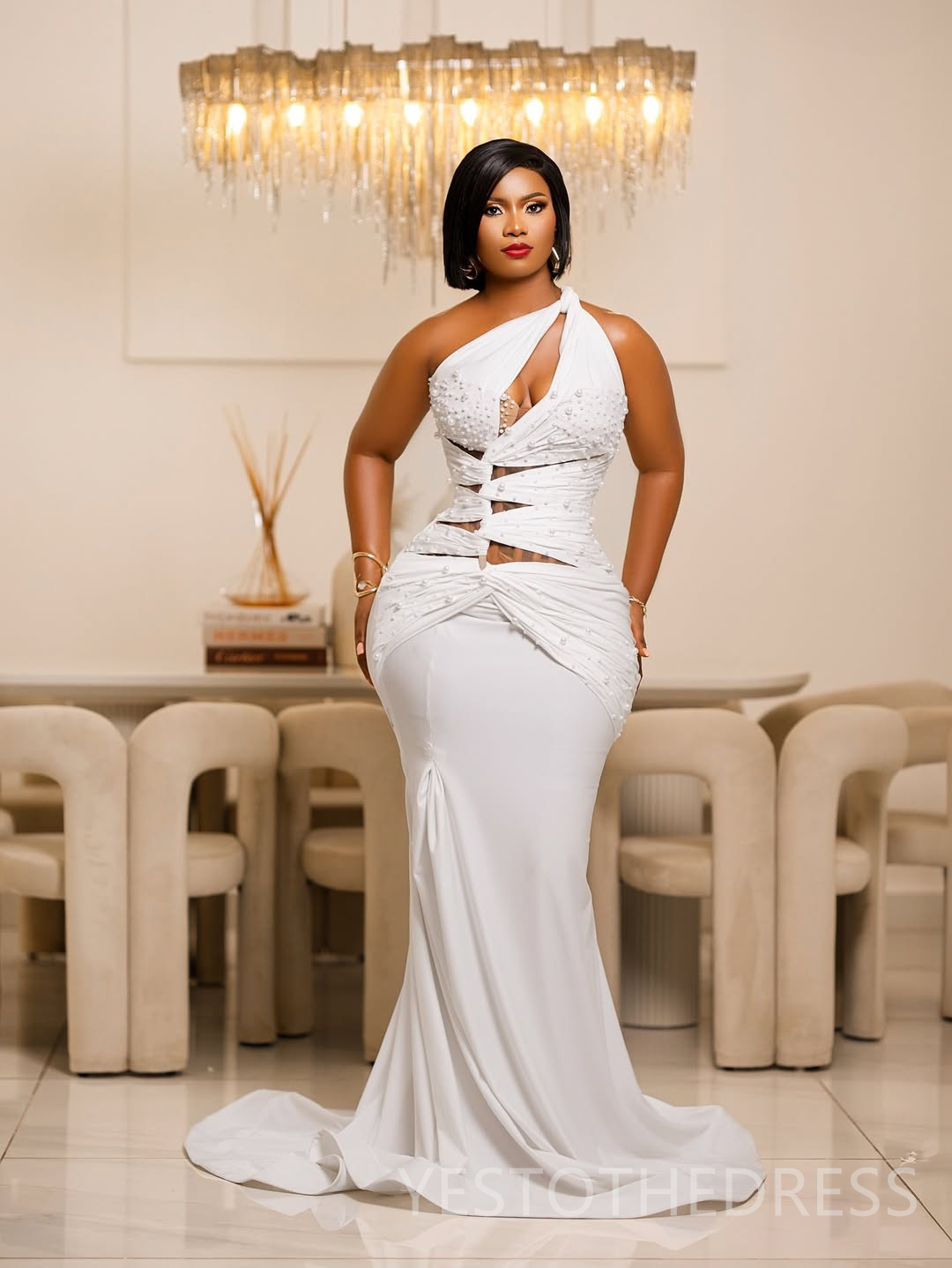 2026 Plus Size Light Ivory Prom Dress Mermaid Evening Dress Robe De Soiree One Shoulder Pearls Pleated Crystals Birthday Dress Second Reception Gown A