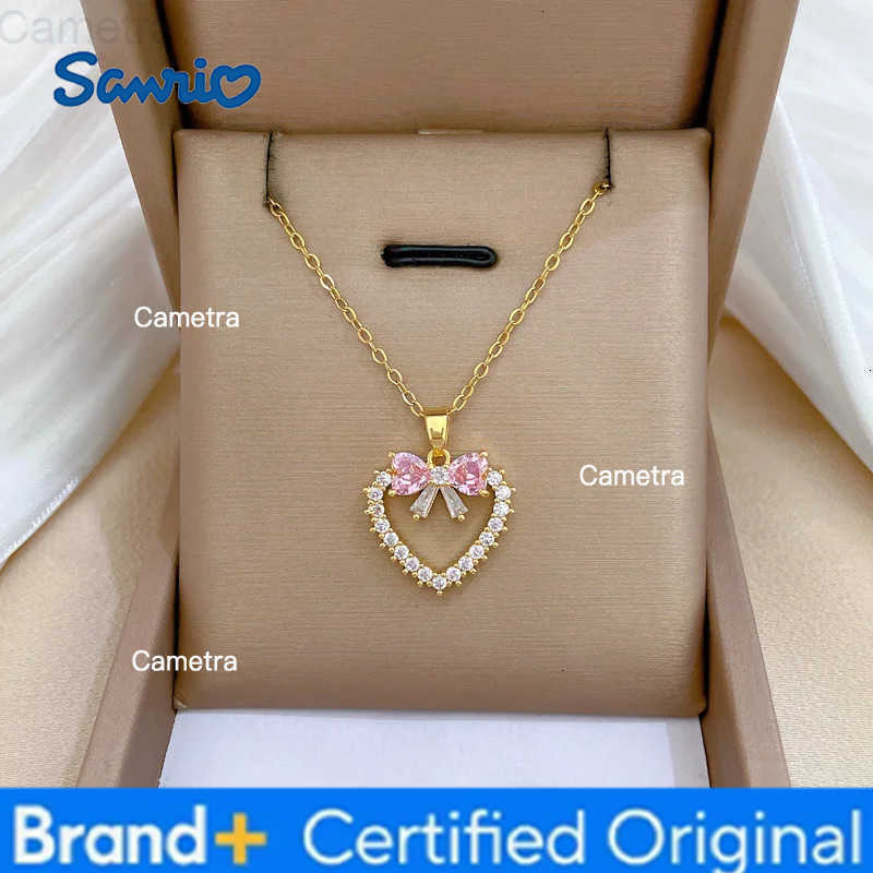 Sanrio Stainless Steel Chain Sweet Romantic Love Heart Bow Pendant Necklace for Women Girls Lovely Jewelry Accessories Gifts for Lover H251229