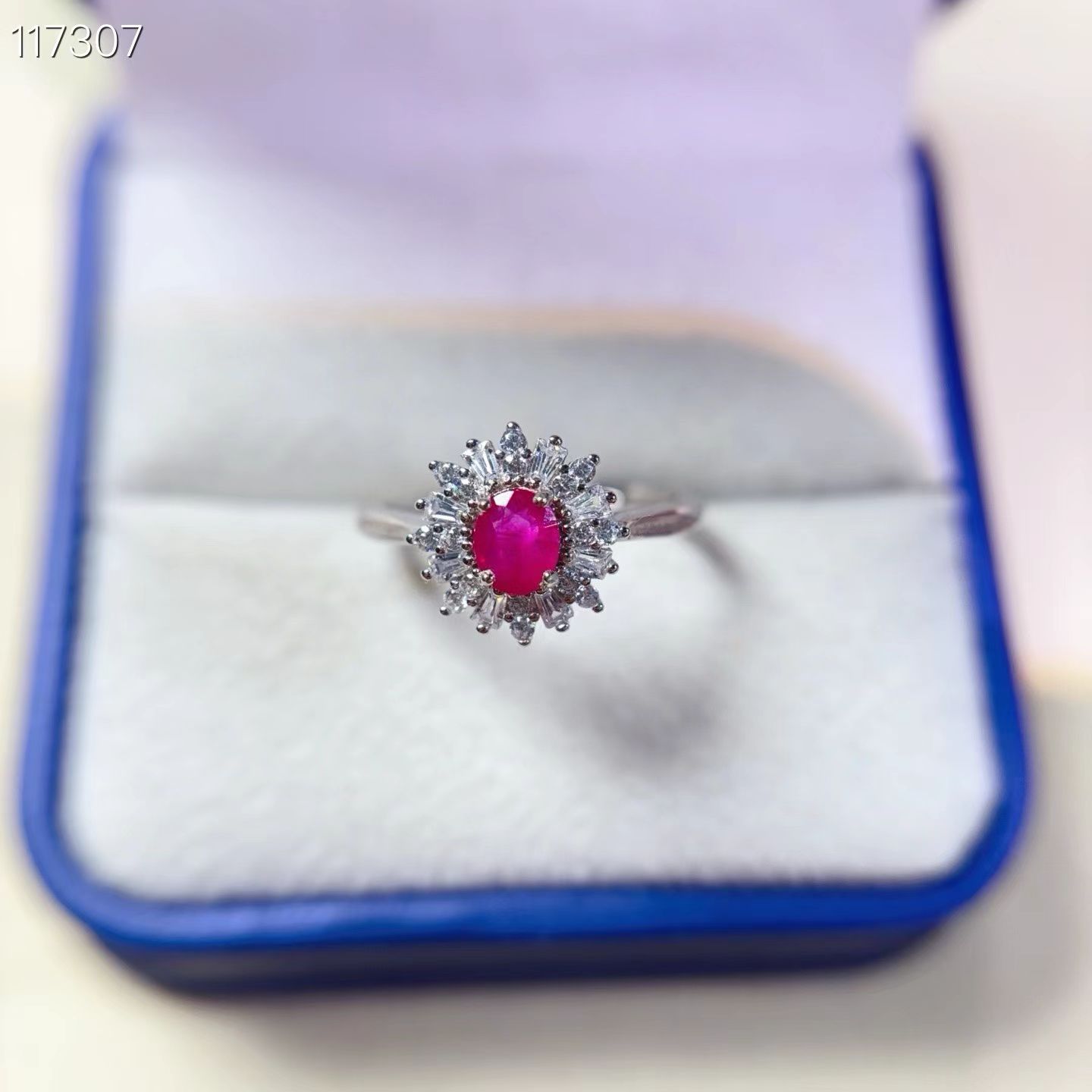 Sparkling natural ruby ring with certificate solid 925 silver ring 4mm*5mm 0.4ct genuine ruby silver jewelry