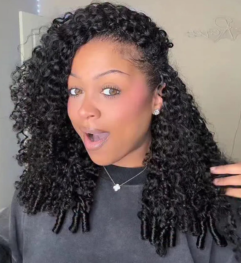 Burmese Curly Half Wig Vietnamese Glueless 100% Raw Human Hair Wig With Drawstring Seamless Clips Deep Wave 3 IN 1 Half Wig france hot bold&confident