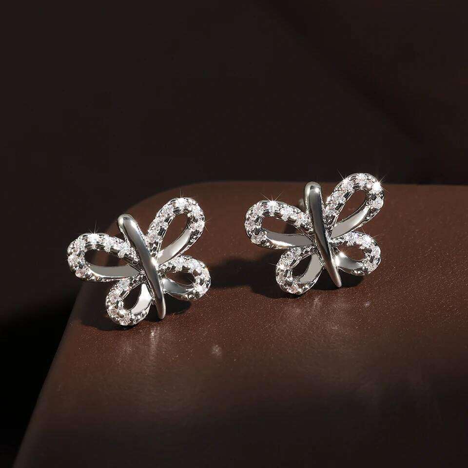 ZAKOL Exquisite Simple Cubic Zirconia Butterfly Stud Earrings for Women Girls Korean Fashion Everyday Ear Accessories
