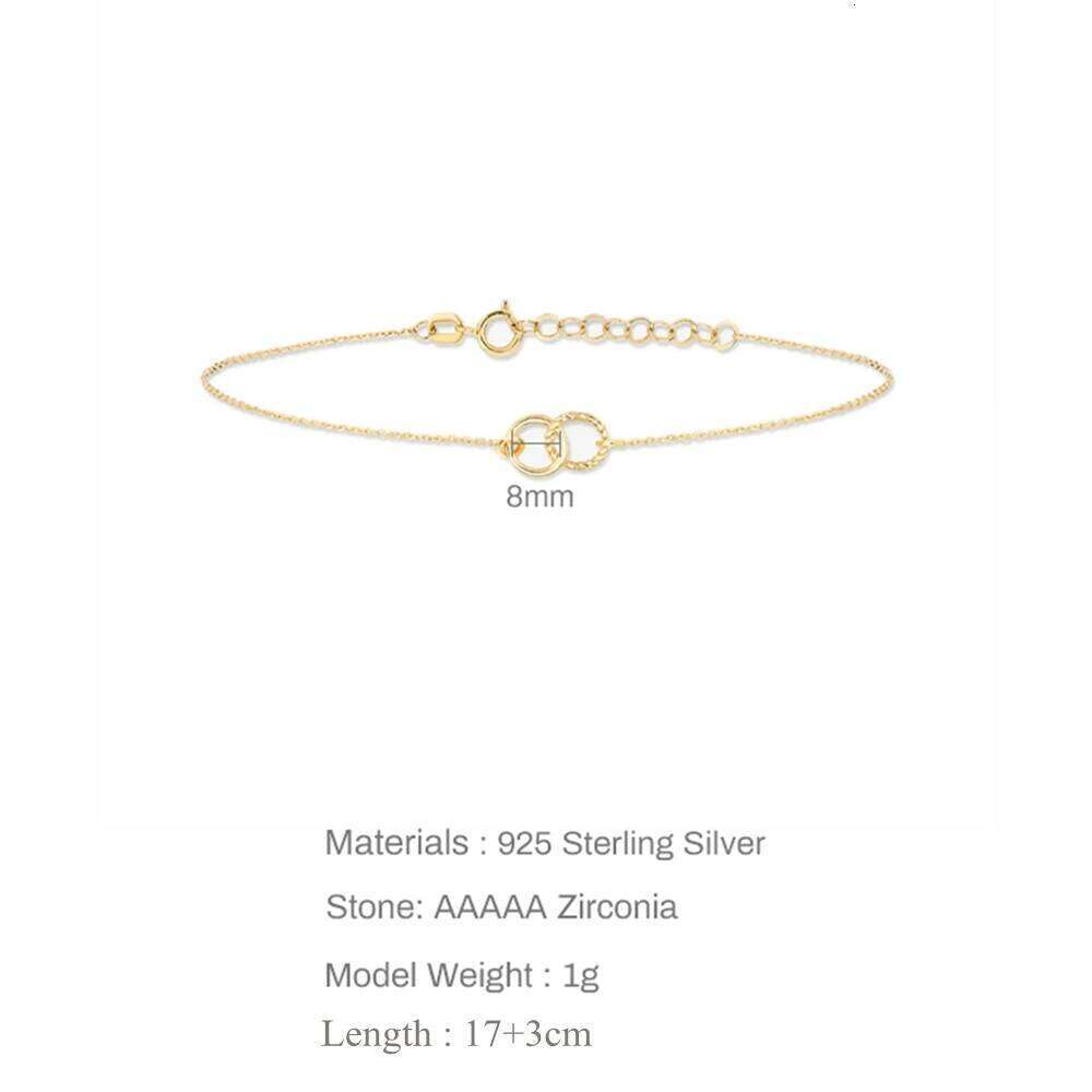 Aide 925 Sterling Silver Unique Double Circle Charm Chain Bracelets For Women Twisted and Smooth Hoops Thin Stackable Bracelet 25H1229