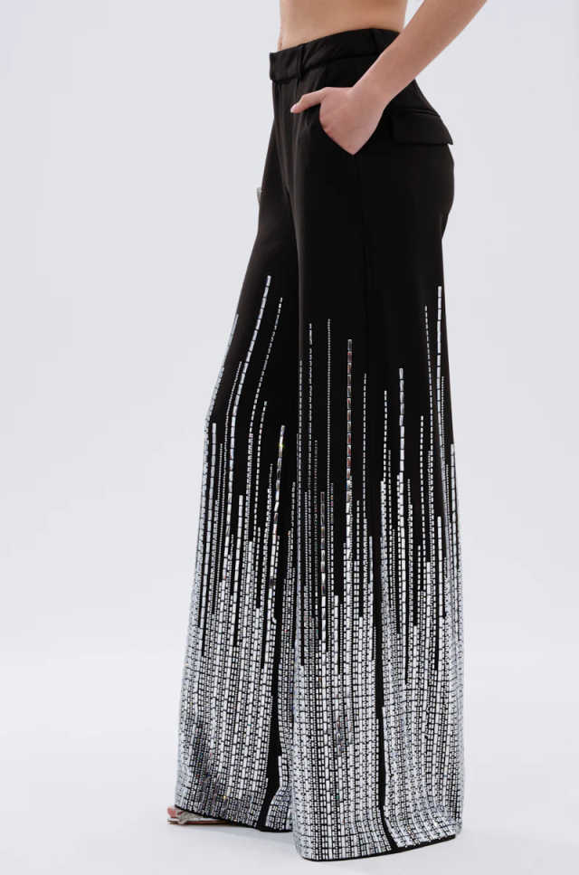 Sparkly Sequined Women Jacket Suits Ladies Loose Pants Beads Long Sleeve Prom Birthday Party Evening 2 Pieces