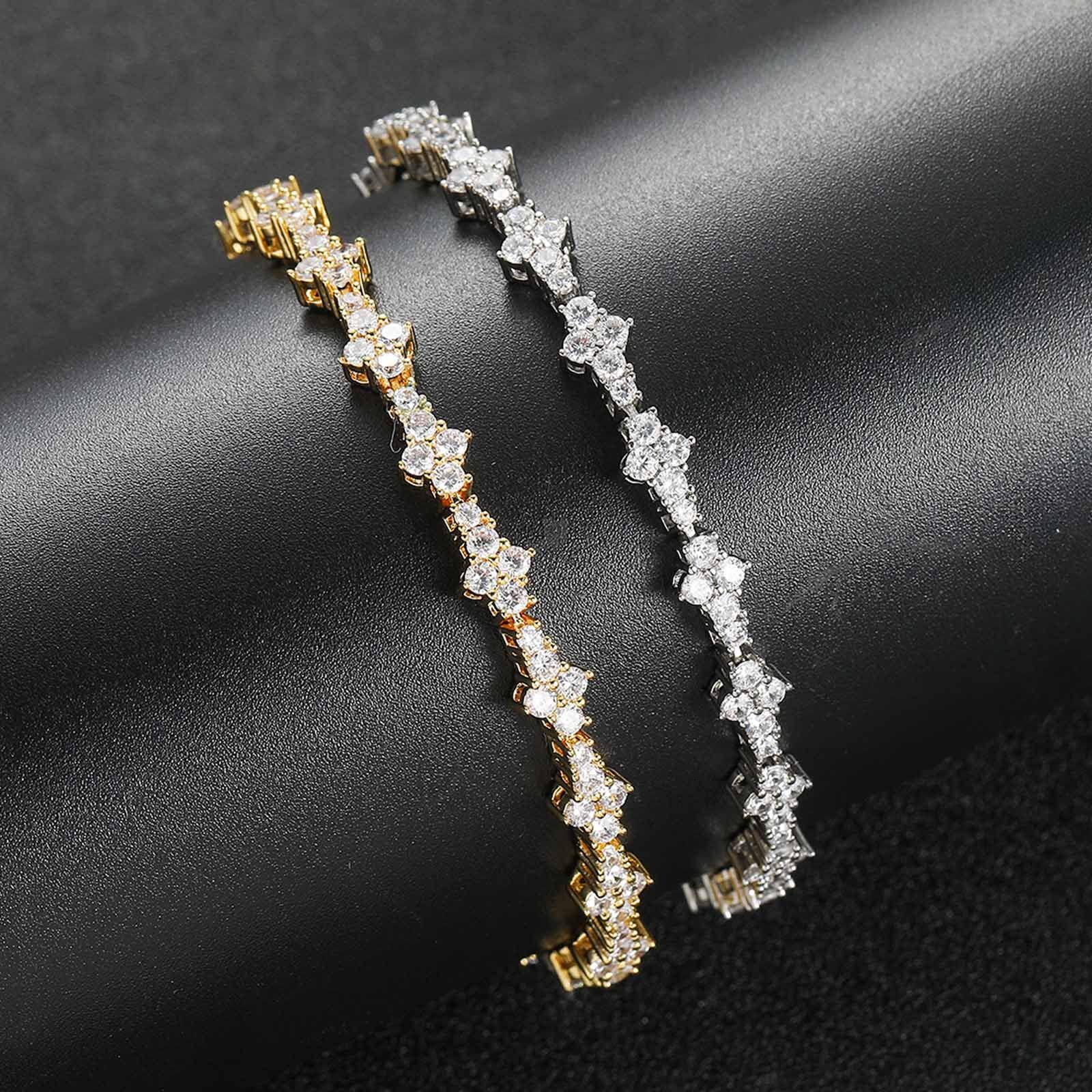 Luxury Brand Designer Jewelry European And American Plum Blossom Tennis Chain Men's Hip Hop Bracelet Hiphop Zircon Trendy Brand Spring Buckle Hip
