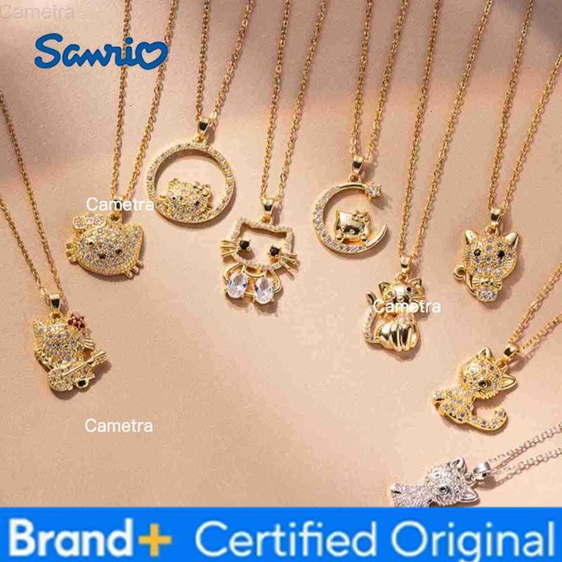Sanrio Gold Color Fashion Cute Hello Kitty Zircon Pendant Necklaces for Women Girls Lovely Cartoon Cat Kitty Jewelry Accessories H251229