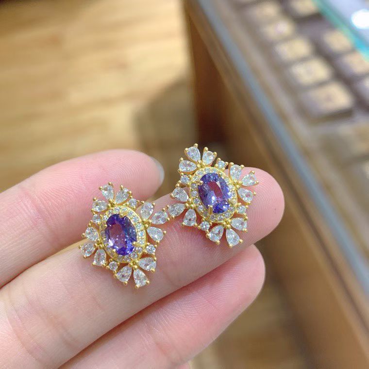 Dazzling 925 silver stud earrings natural tanzanite earrings 5mm*7mm 1.4ct genuine tanzanite silver jewelry with certificate