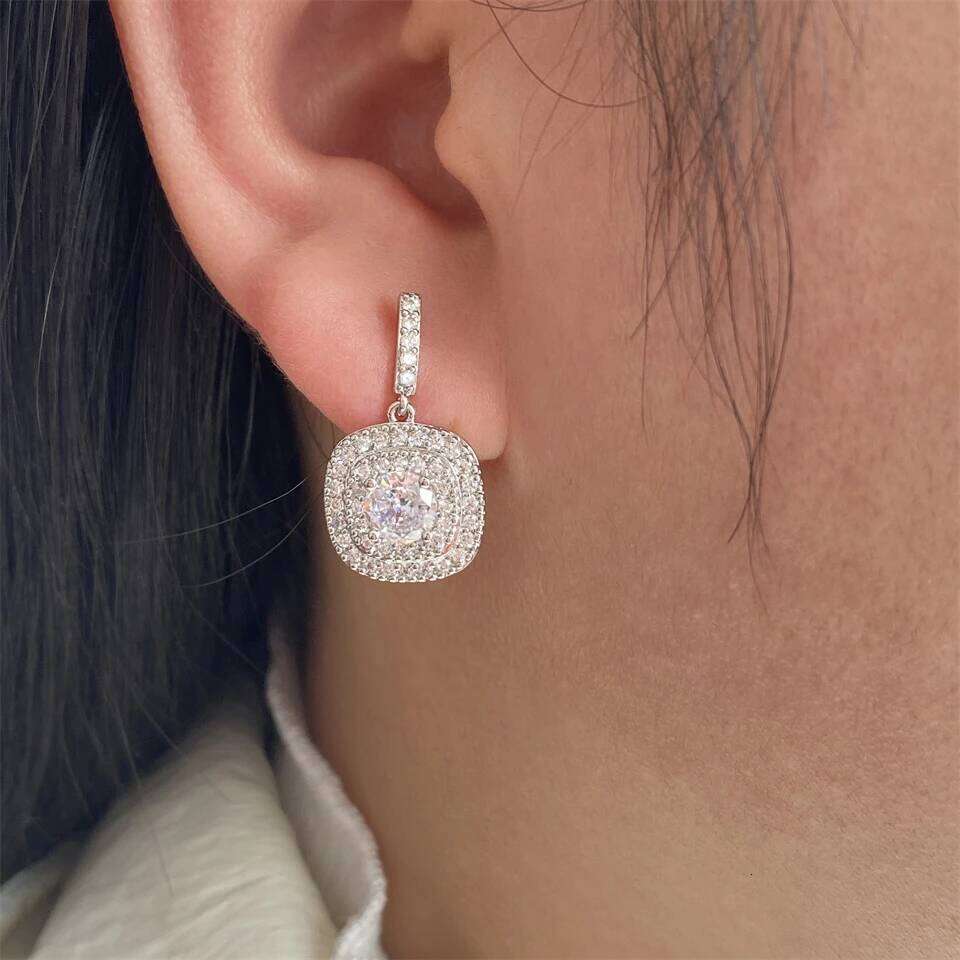 ZAKOL Classic Geometric Cubic Zirconia Earring Necklace Set for Women Shiny Zircon Square Sliver Color Wedding Party Jewelry