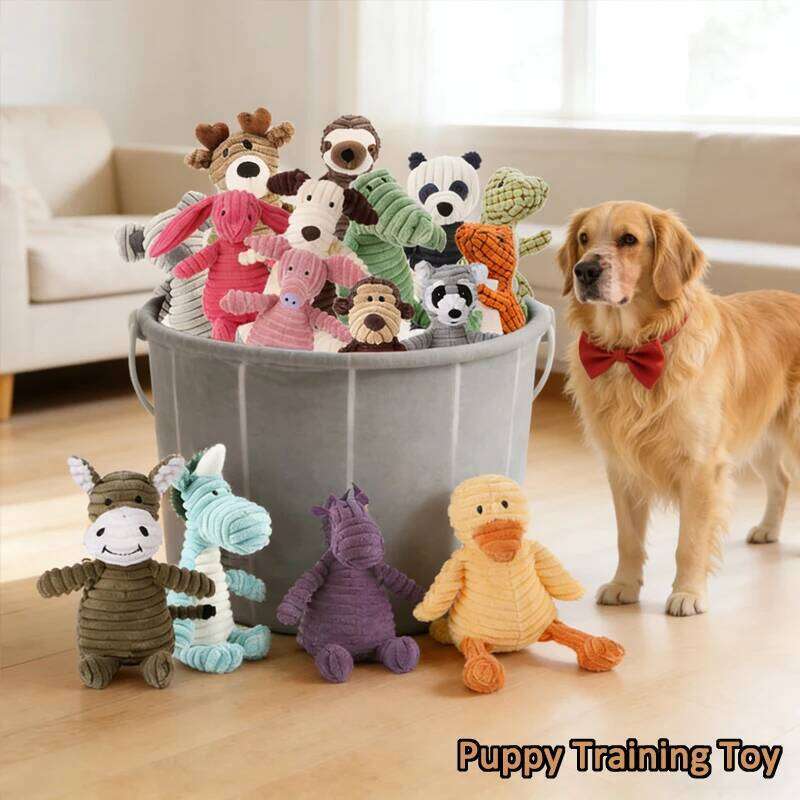 Plush Toy Animals Shape Bite Resistant Squeaky Corduroy Dog Vent Toys for Large Dogs Puppy Pets Training Accessories