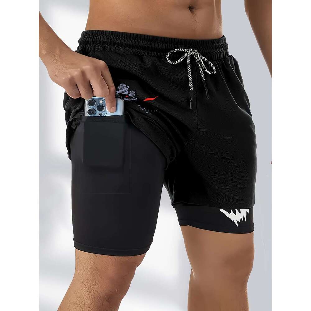 WONST Sportswear Pack In Double Layer Shorts Multi Functional Pockets Breathable And Elastic Waistband With Drawstring Gym Running Cycling Sports Oliv