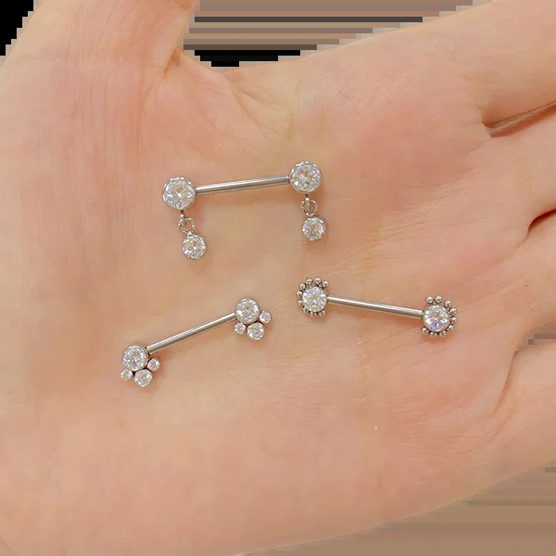 ASTM F 136 Nipple Barbell PIERC Zircon Opal Nipple nails Ring Bar Piercing Internally Threaded Sexy Body Jewelry 14G 251224