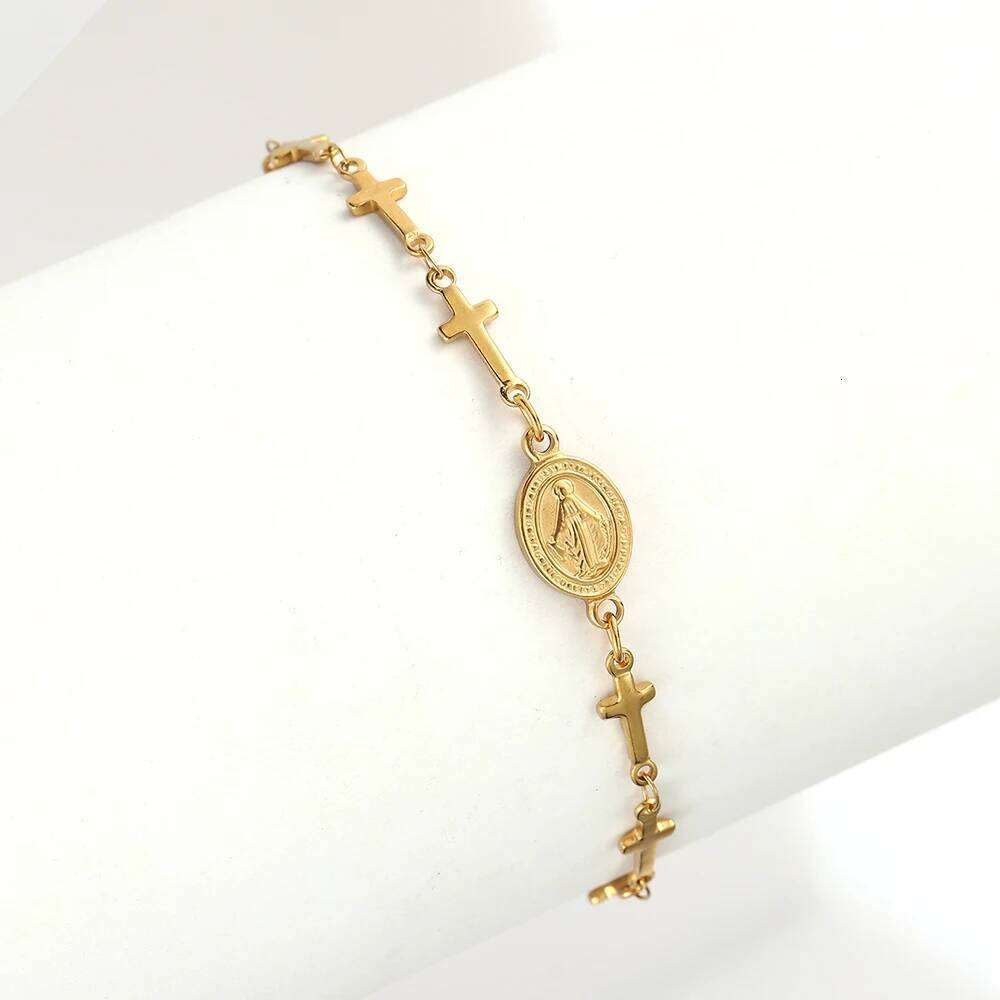 Stainless Steel Religious Totem Pendant Cross Bracelet Women Fashionable Luxury Wrist Jewellery Suitable for Everyday Wear 25H1229