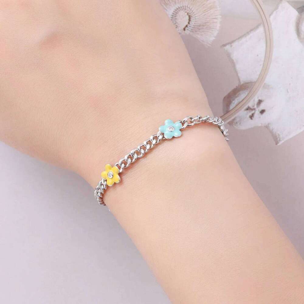 Orstarry New 925 Sterling Silver Cute And Colorful Flower Chain Link Women Bracelet Festival Jewelry Party Trendy Gifts 25H1229