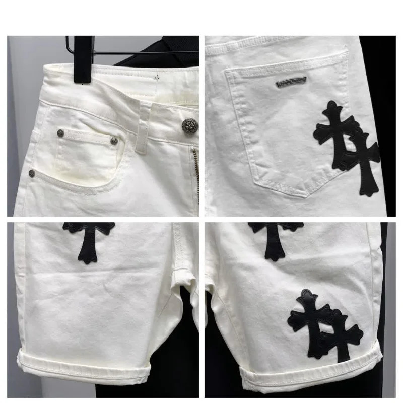 Summer Cotton Elastic Shorts Mens American Style Street Fashion Embroidered White Denim Shorts For Men And Women 251223