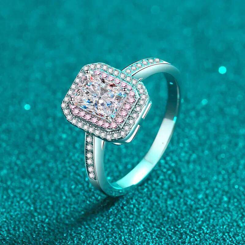 18K Inlaid Rose Gold 1-Ct Moissanite Radiant Emerald Cut PT950 Platinum Fashionable and Simple VVS1 Clarity Ring 5a1