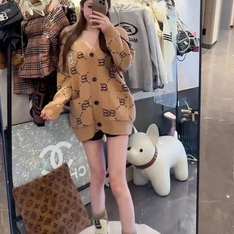 Fashion Letter Embroidery Knitted Cardigan Autumn Casual Printed Sweater Jacket Women V-Neck Single Breasted Wool Coat 616A