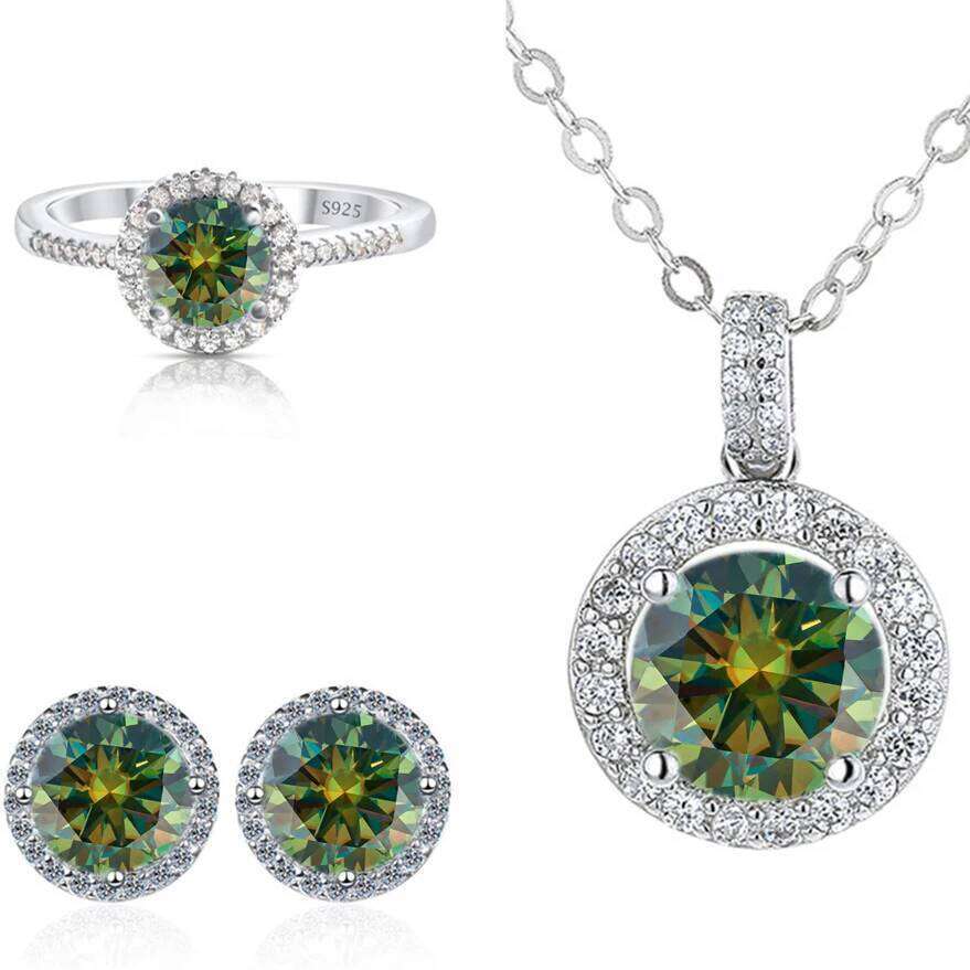 Real Round 6.5mm Moissanite Jewelry Set 925 Sterling Silver Sparking ring earring pendant necklace For Women Bridal Gift 385