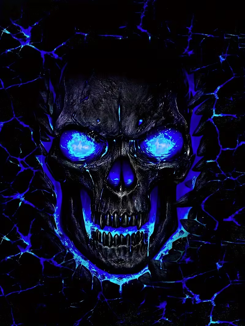 Streetwear Dark Style Men's Hoodie Full-Print Blue-Tinted Skulls 3D Printed Unique Streetwear Oversized Pullover Hip-Hop Hoodie