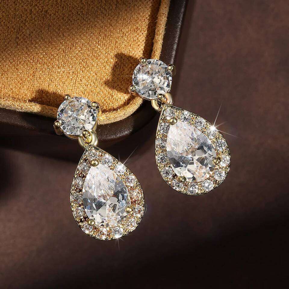 ZAKOL Classic AAA Cubic Zirconia Water Drop Dangle Earrings for Women Elegant Shiny Crystal Bride Wedding Jewelry