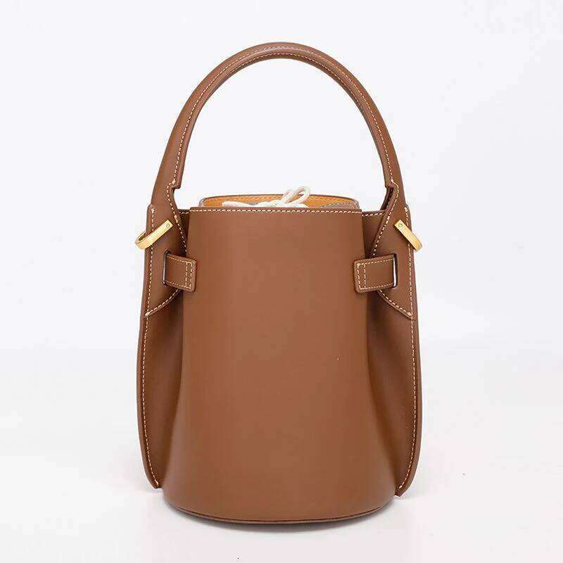 Fashion Luxury Handbag High Grade Leather Trend Versatile Simple Drawstring Bucket Retro Texture Brand Shoulder Bag Liksusie