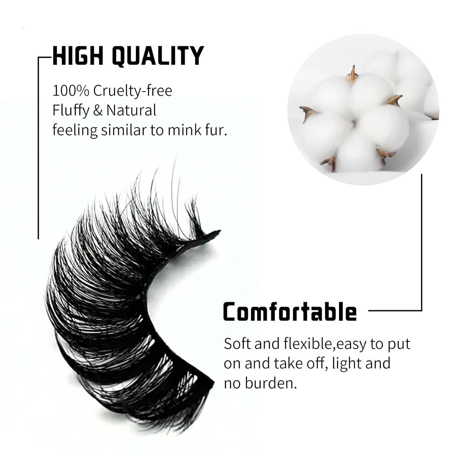 Wholesale Vendor 3D Fluffy Faux Mink Eyelash Strip Handmade Private Label False Eyelashes Natural Vegan Style Lashes