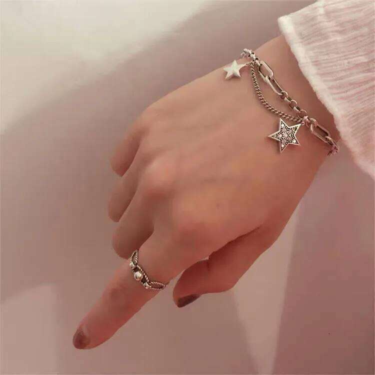 925 Sterling Silver Charm Bracelet &Bangle for Women Couples Vintage Simple Stars Zircon Bracelets Party Jewelry Gift 25H1229