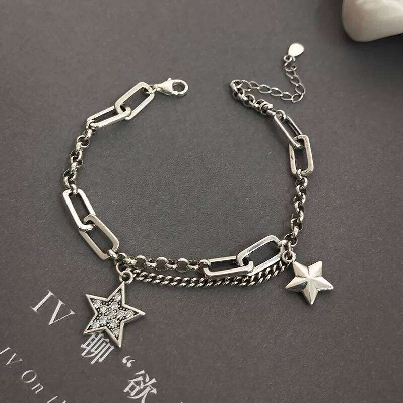 925 Sterling Silver Charm Bracelet &Bangle for Women Couples Vintage Simple Stars Zircon Bracelets Party Jewelry Gift 25H1229