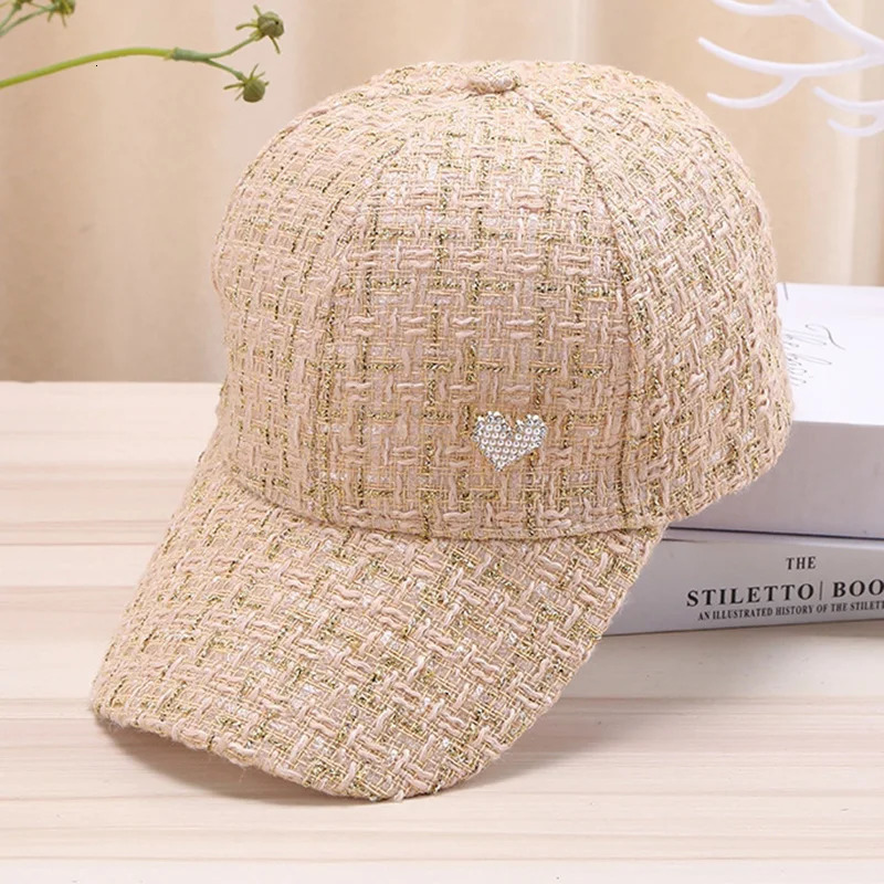 Stylish Womens Baseball Cap with Golden Thread Checkered Design - Breathable Sun-Protective Adjustable Fit for Outdoor Sport 251225