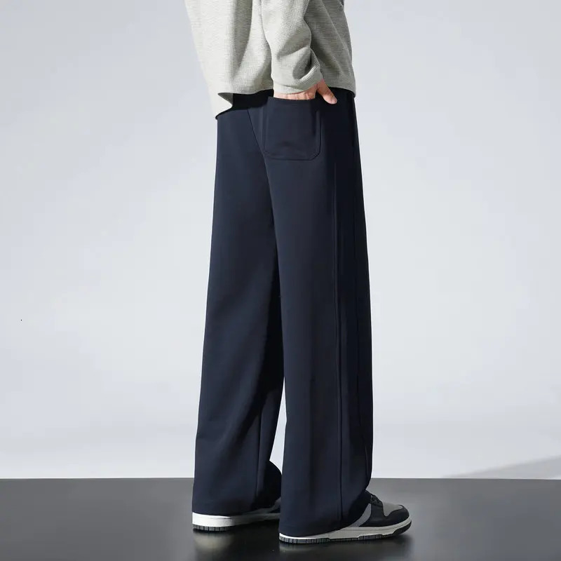 Winter Mens Wide Leg Pants 65 Cotton Velvet Lined Straight Sweatpants Solid Color Long Baggy Trousers for Outdoor Wear 251223