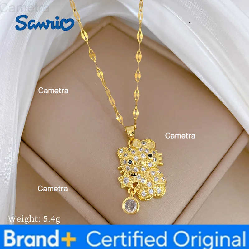Sanrio Cute Zircon Hello Kitty with Star Pendant Necklace for Women Girls Stainless Steel Chain Gold Color Sweet Jewelry Gifts H251229