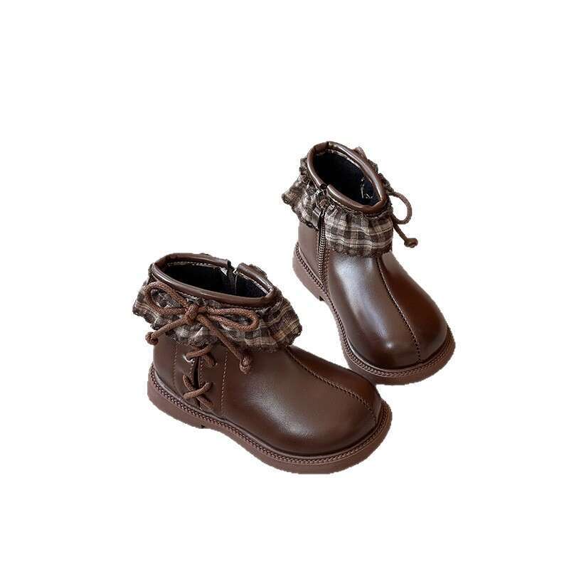 Ins British Style Martin 2025 Autumn Winter New Korean Version Girls Lace Trim Princess Soft Sole Short Boots