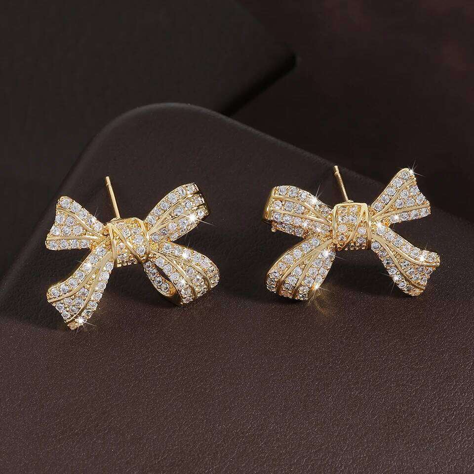 ZAKOL Cute Sweet AAA Zirconia Bow Stud Earrings for Women Korean Fashion Aesthetic Engagement Wedding Jewelry