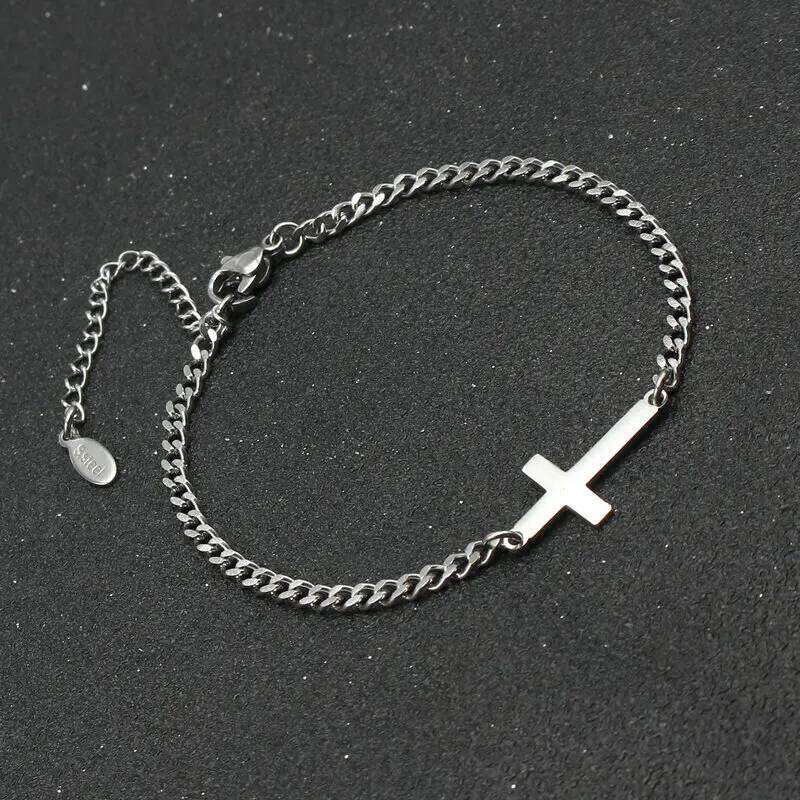 Unisex Stainless Steel Cross Charm Bracelet Men Fashion Simple Chain Bracelets for Women Couple Friendship Cuff Jewelry Gift 25H1229