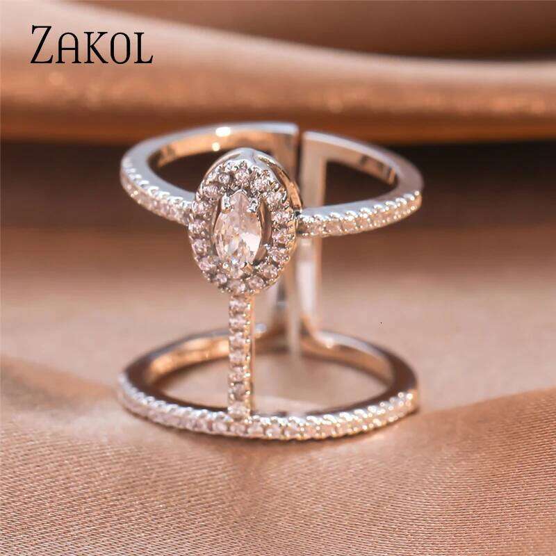 ZAKOL Fashion White Adjustable Ring Micro Pave Cubic Zirconia Open Rings For Women Party Jewelry