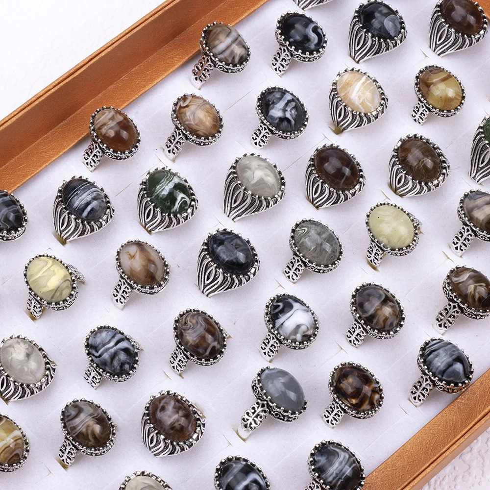 20Pcs/Lot Wholesale Mix Style Natural Stone Finger Rings Fashion Big Oval Agate Party Gifts 251219
