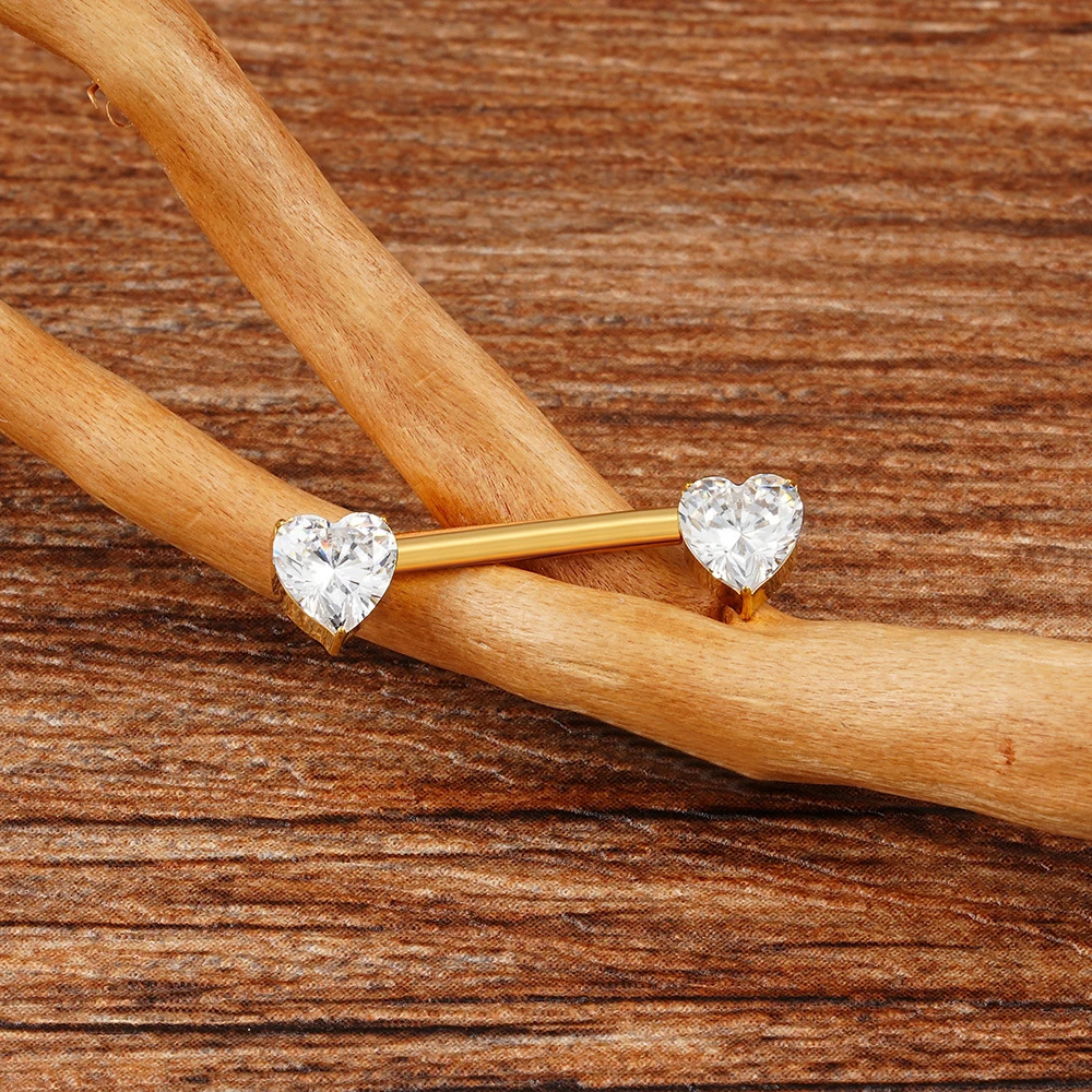 1Pc Right Grand ASTM 36 14G Heart CZ Nipple Ring Threadless Push Pin Straight Nipple Barbell Piercing Body Jewelry 251224