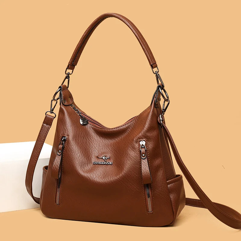 Multiple Pockets and Large Capacity Women Retro Crossbody Bag PU Leather Versatile Satchel Detachable Strap Handbag Female 251216